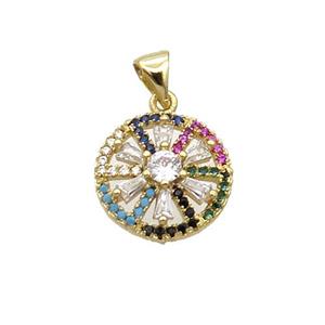 Copper Flower Pendant Pave Zircon Multicolor Gold Plated, approx 14.5mm dia [FN33057]