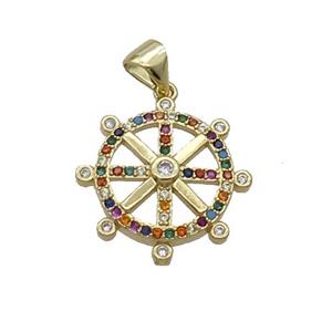 Copper Ship Helm Pendant Pave Zircon Multicolor Gold Plated, approx 18mm dia [FN33059]