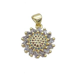 Copper Sunflower Pendant Pave Zircon Gold Plated, approx 15mm dia [FN33060]