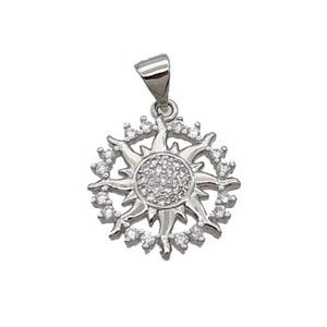Copper Sun Pendant Pave Zircon Platinum Plated, approx 17mm dia [FN33061]