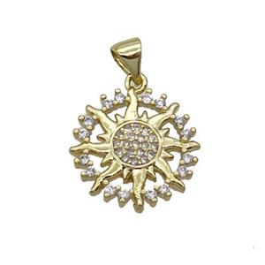 Copper Sun Pendant Pave Zircon Gold Plated, approx 17mm dia [FN33062]
