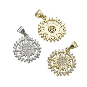 Copper Sun Pendant Pave Zircon Mixed, approx 17mm dia [FN33063]