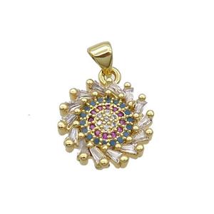 Copper Sunflower Pendant Pave Zircon Gold Plated, approx 16mm dia [FN33064]