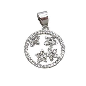 Copper Circle Pendant Pave Zircon Star Platinum Plated, approx 16mm dia [FN33066]