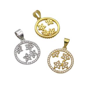 Copper Circle Pendant Pave Zircon Star Mixed, approx 16mm dia [FN33068]