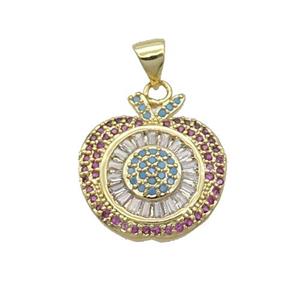 Copper Apple Pendant Pave Zircon Gold Plated, approx 17-18.5mm [FN33069]