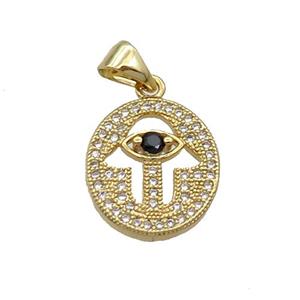 Copper Circle Pendant Pave Zircon Hamsahand Gold Plated, approx 14-15mm [FN33071]