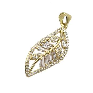 Copper Leaf Pendant Pave Zircon Gold Plated, approx 12-28mm [FN33072]