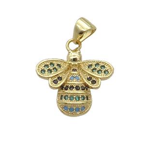 Copper Honeybee Pendant Pave Zircon Multicolor Gold Plated, approx 15-17mm [FN33073]