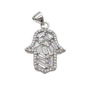 Copper Hamsahand Pendant Pave Zircon Platinum Plated, approx 16.5-20mm [FN33074]