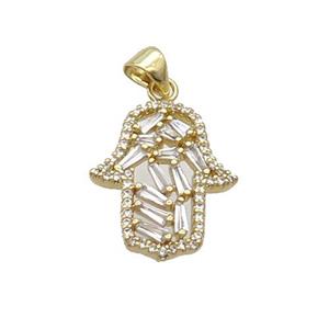 Copper Hamsahand Pendant Pave Zircon Gold Plated, approx 16.5-20mm [FN33075]