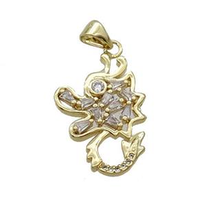 Copper Dragon Pendant Pave Zircon Gold Plated, approx 16.5-24mm [FN33078]