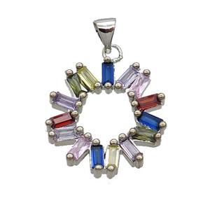 Copper Flower Pendant Pave Zircon Platinum Plated, approx 20mm [FN33080]