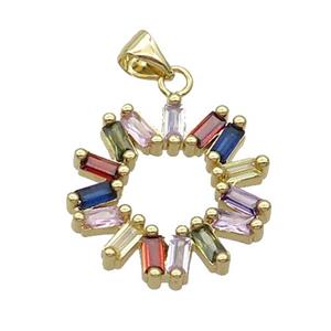 Copper Flower Pendant Pave Zircon Gold Plated, approx 20mm [FN33081]