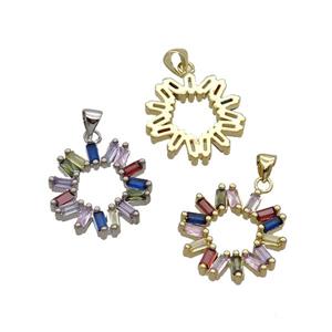 Copper Flower Pendant Pave Zircon Mixed, approx 20mm [FN33082]