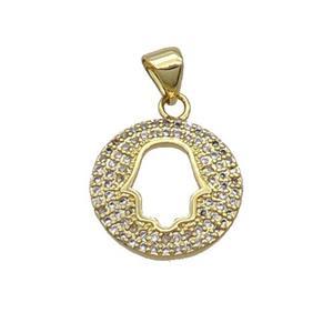 Copper Circle Pendant Pave Zircon Hand Gold Plated, approx 16mm dia [FN33083]