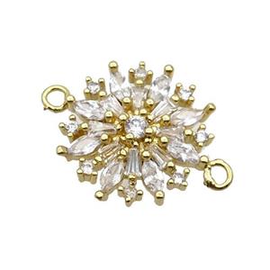 Copper Flower Connector Pave Zircon Gold Plated, approx 16.5mm dia [FN33088]