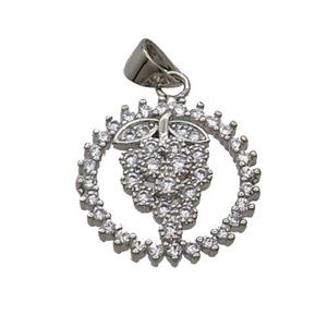 Copper Grape Pendant Pave Zircon Circle Platinum Plated, approx 18mm dia [FN33090]