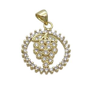 Copper Grape Pendant Pave Zircon Circle Gold Plated, approx 18mm dia [FN33091]