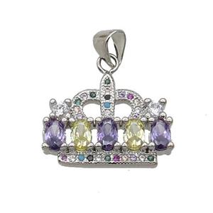 Copper Crown Pendant Pave Zircon Multicolor Platinum Plated, approx 15-19.5mm [FN33093]