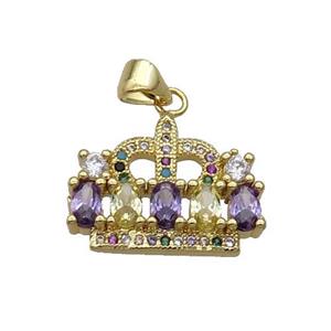 Copper Crown Pendant Pave Zircon Multicolor Gold Plated, approx 15-19.5mm [FN33094]