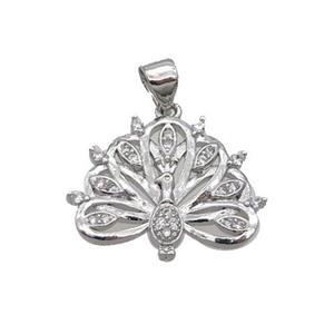 Copper Peacock Pendant Pave Zircon Platinum Plated, approx 16-20mm [FN33096]