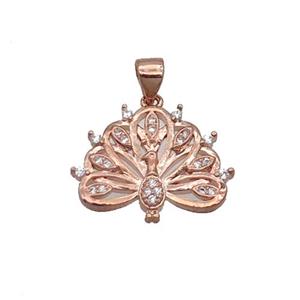Copper Peacock Pendant Pave Zircon Rose Gold, approx 16-20mm [FN33097]