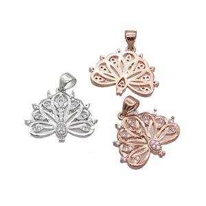 Copper Peacock Pendant Pave Zircon Mixed, approx 16-20mm [FN33098]