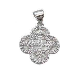 Copper Clover Pendant Pave Zircon Platinum Plated, approx 15mm [FN33100]