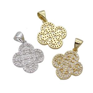 Copper Clover Pendant Pave Zircon Mixed, approx 15mm [FN33102]