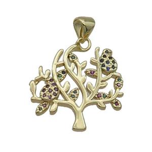 Copper Tree Pendant Pave Zircon Multicolor Gold Plated, approx 20mm [FN33104]