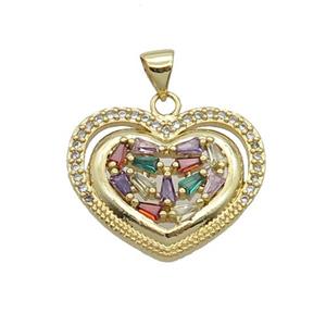 Copper Heart Pendant Pave Zircon Multicolor Gold Plated, approx 23mm [FN33106]