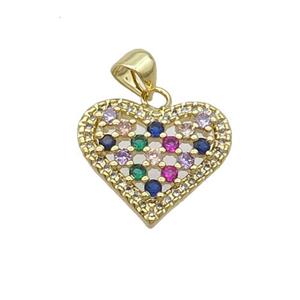 Copper Heart Pendant Pave Zircon Multicolor Gold Plated, approx 18mm [FN33107]