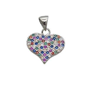 Copper Heart Pendant Pave Zircon Multicolor Platinum Plated, approx 15mm [FN33108]