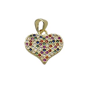 Copper Heart Pendant Pave Zircon Multicolor Gold Plated, approx 15mm [FN33109]