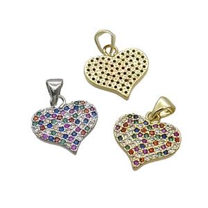 Copper Heart Pendant Pave Zircon Multicolor Mixed, approx 15mm [FN33110]