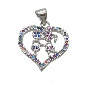 Copper Heart Pendant Pave Zircon Couple Multicolor Platinum Plated, approx 18mm [FN33111]