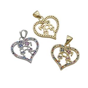 Copper Heart Pendant Pave Zircon Couple Multicolor Mixed, approx 18mm [FN33113]