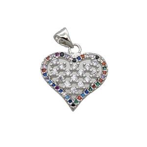 Copper Heart Pendant Pave Zircon Multicolor Platinum Plated, approx 18mm [FN33114]