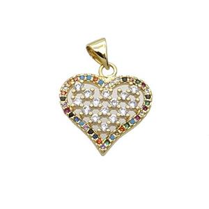 Copper Heart Pendant Pave Zircon Multicolor Gold Plated, approx 18mm [FN33115]