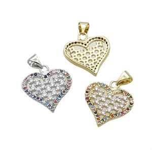 Copper Heart Pendant Pave Zircon Multicolor Mixed, approx 18mm [FN33116]