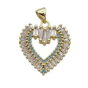 Copper Heart Pendant Pave Zircon Gold Plated, approx 20mm [FN33118]