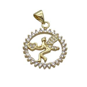 Copper Fairy Charm Pendant Pave Zircon Mixed, approx 18mm dia [FN33120]
