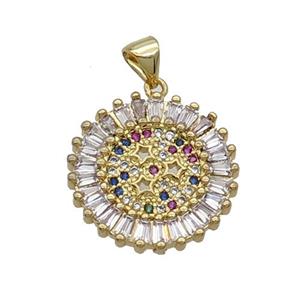 Copper Sunflower Pendant Pave Zircon Multicolor Gold Plated, approx 20mm dia [FN33123]