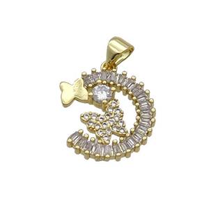 Copper Moon Pendant Pave Zircon Butterfly Gold Plated, approx 17mm [FN33124]