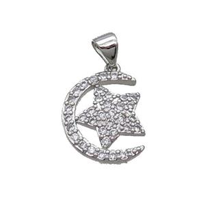Copper Moon Pendant Pave Zircon Star Platinum Plated, approx 13-16mm [FN33125]