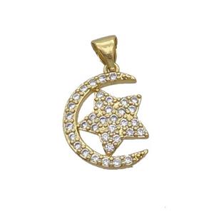 Copper Moon Pendant Pave Zircon Star Gold Plated, approx 13-16mm [FN33126]