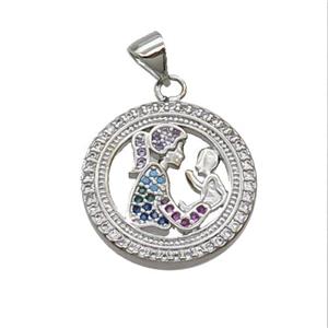 Copper Mother LoverBaby Pendant Pendant Pave Zircon Multicolor Platinum Plated, approx 19mm dia [FN33131]