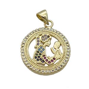 Copper Mother LoverBaby Pendant Pendant Pave Zircon Multicolor Gold Plated, approx 19mm dia [FN33132]
