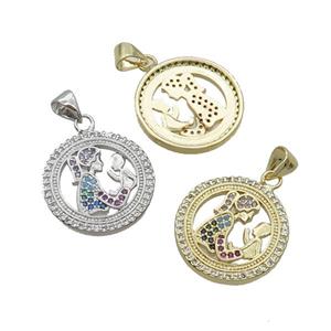 Copper Mother LoverBaby Pendant Pendant Pave Zircon Multicolor Mixed, approx 19mm dia [FN33133]